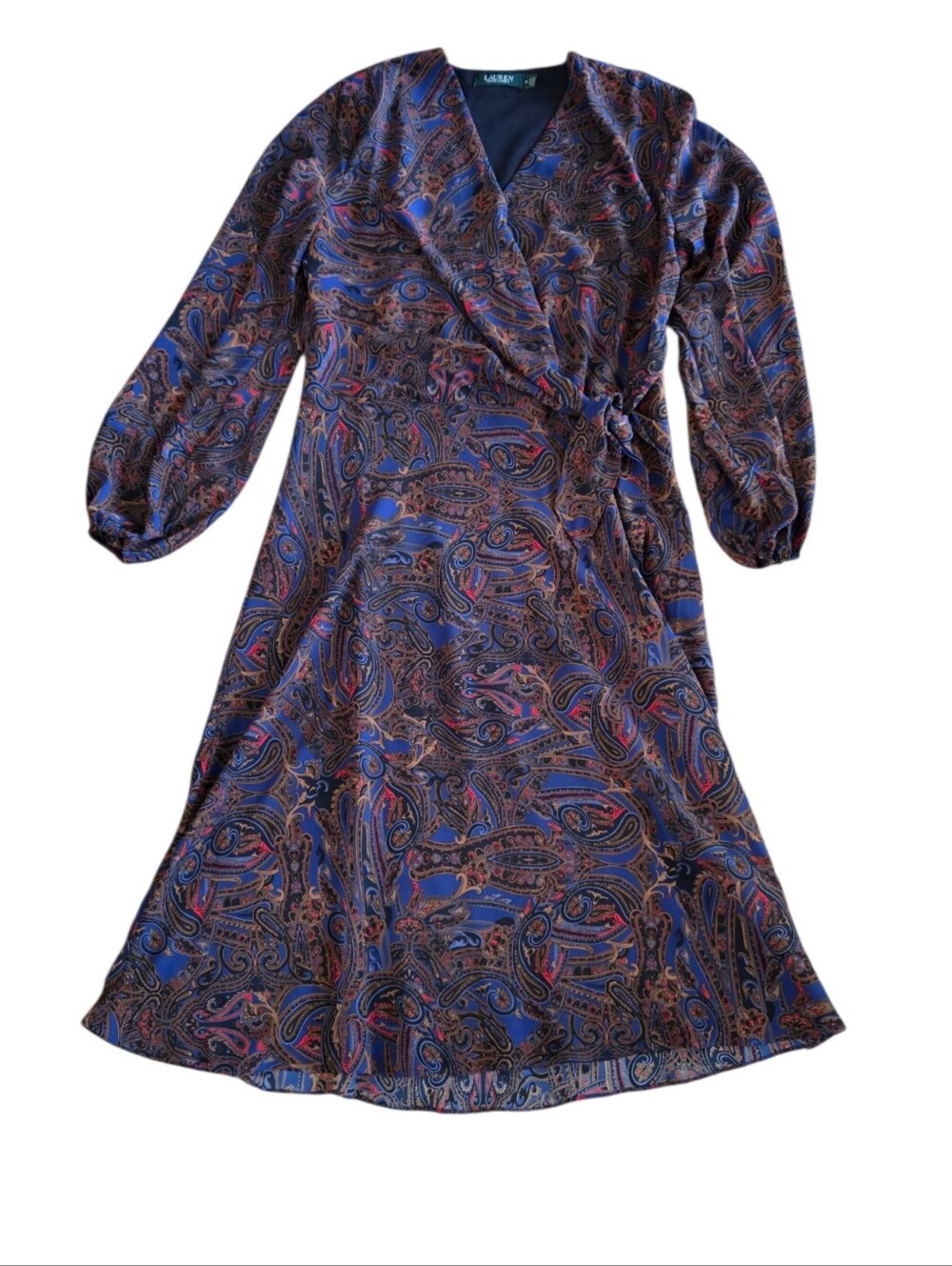 Lauren Navy and Purple Paisley Wrap Midi Dress